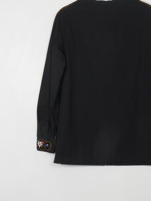 Women's Black Embroidered Long Sleeved Top M/L - The Harlequin