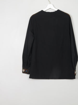 Women's Black Embroidered Long Sleeved Top M/L - The Harlequin