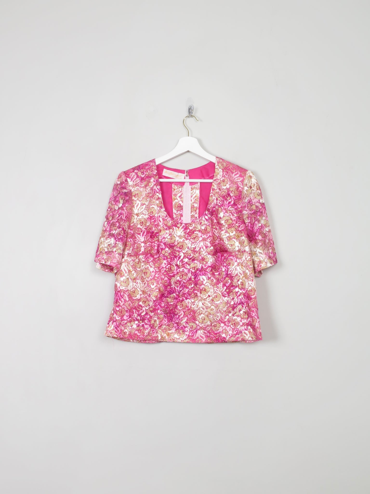 Women's Vintage Pink Lace Wolfangel Top L - The Harlequin