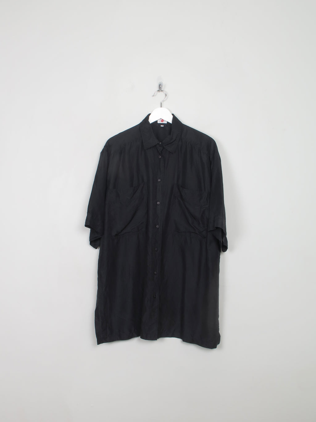 Women's Black Silk Short Sleeved Shirt M-XL
