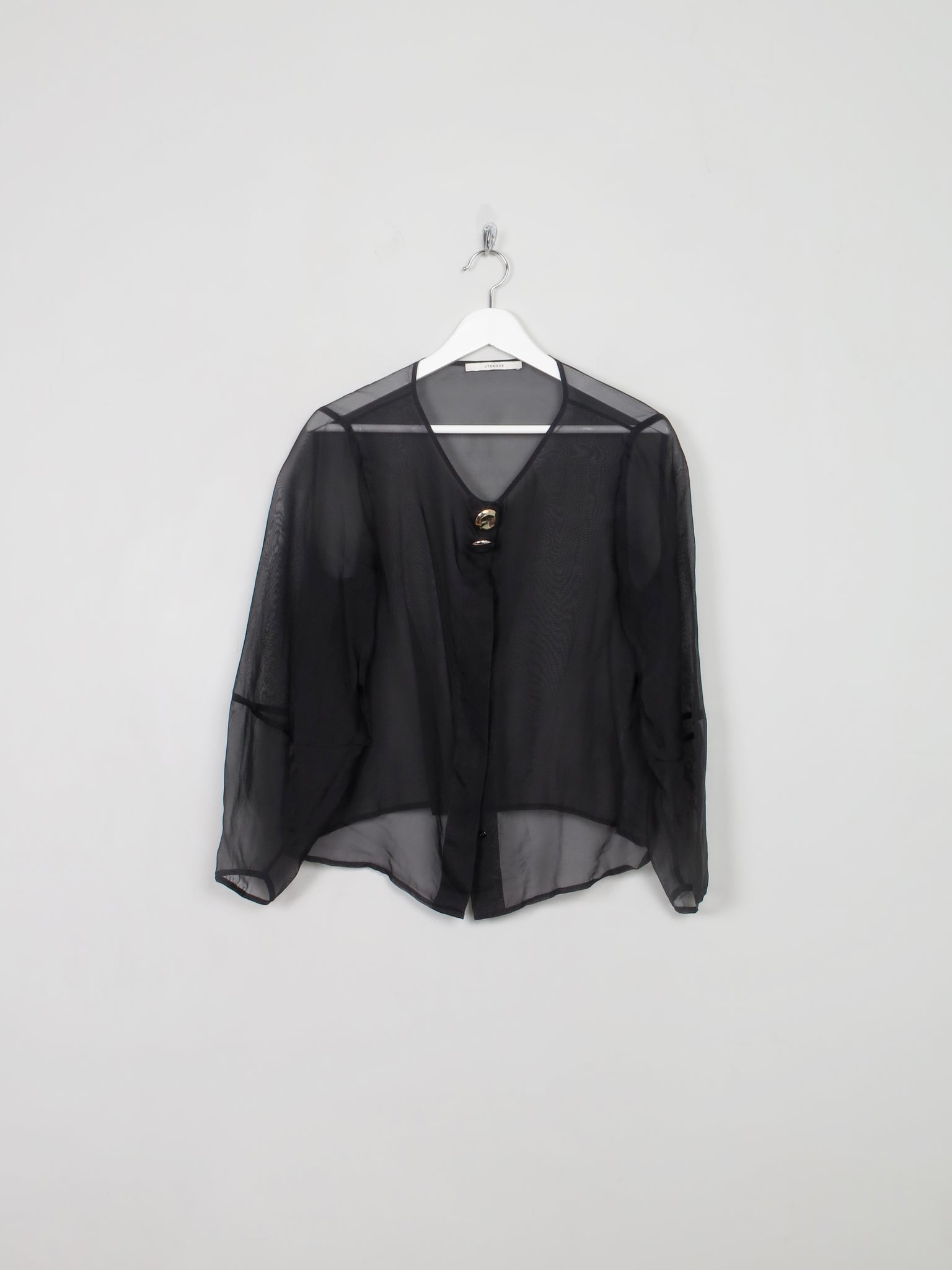 Women's Black Organza Sheer Vintage Uterque Top Blouse M - The Harlequin