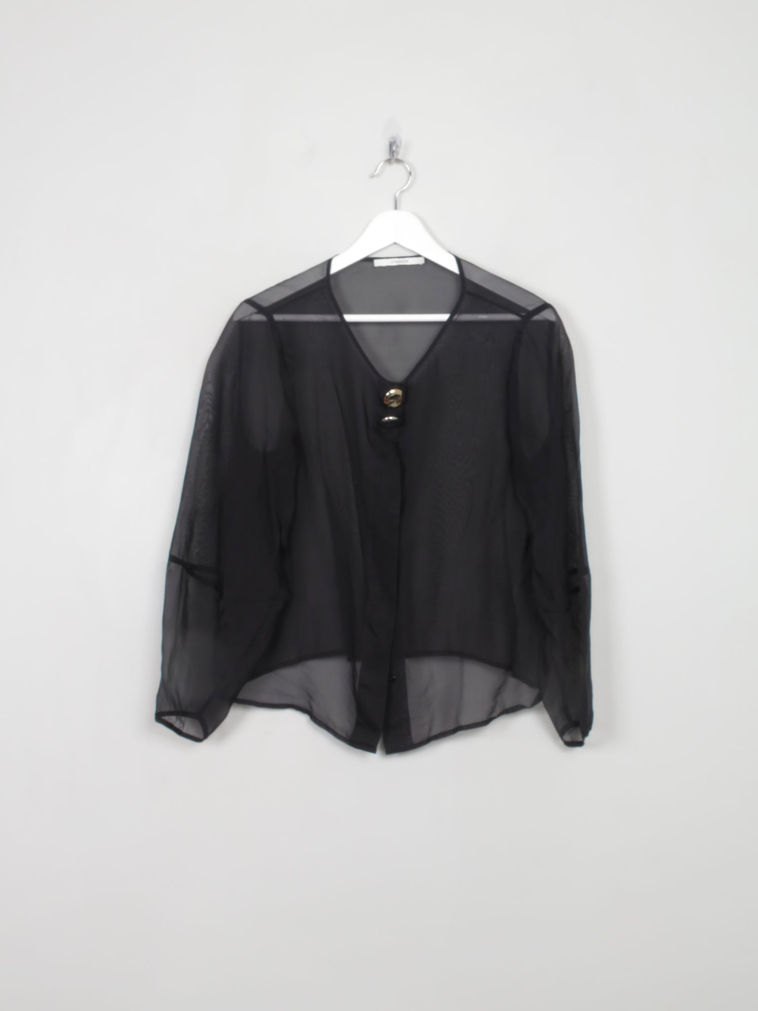 Women's Black Organza Sheer Vintage Uterque Top Blouse M - The Harlequin