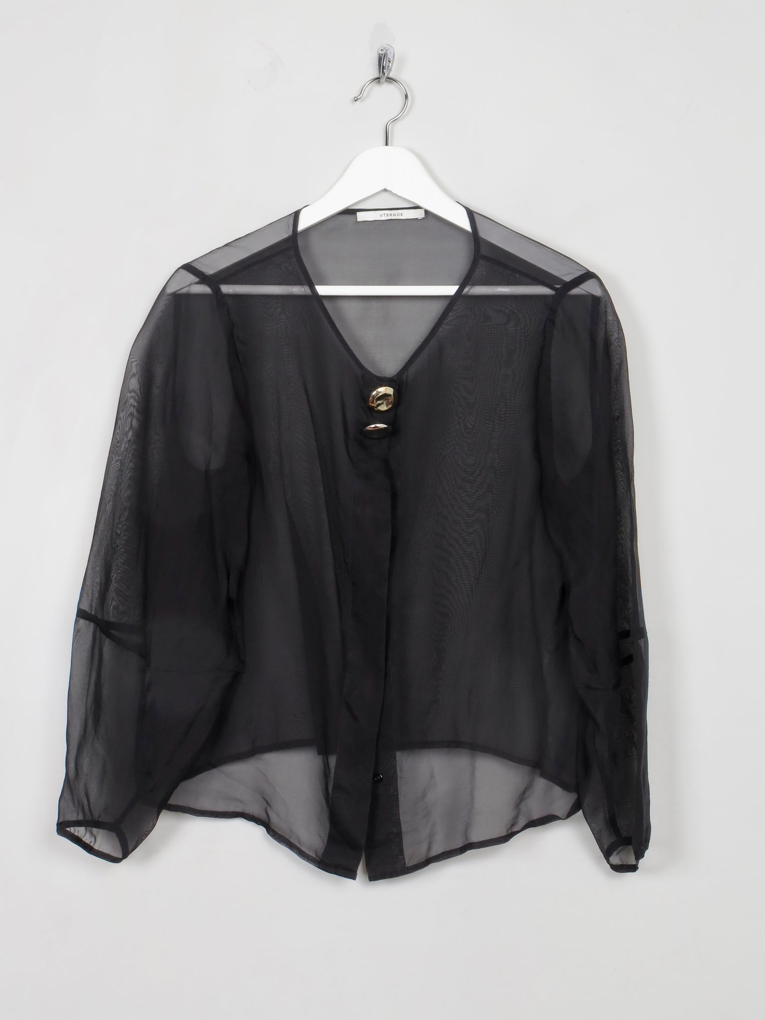 Women's Black Organza Sheer Vintage Uterque Top Blouse M - The Harlequin