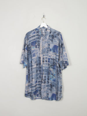 Men's Vintage Printed Blue Shirt L - The Harlequin