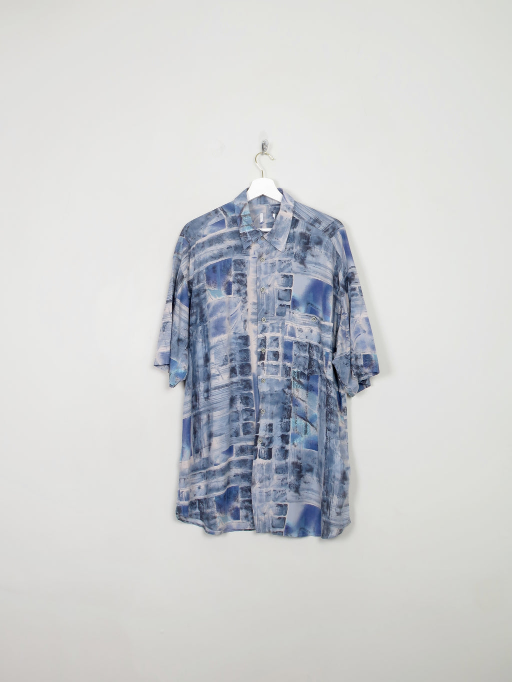 Men's Vintage Printed Blue Shirt L