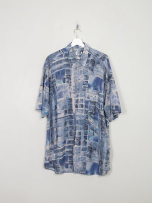 Men's Vintage Printed Blue Shirt L - The Harlequin