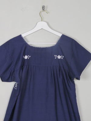 Vintage Navy & Blue Embroidered Mexican Dress S/M
