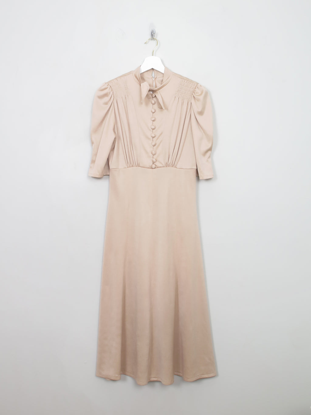 Vintage Coffee Cream 70s 40s Style Dress S/M