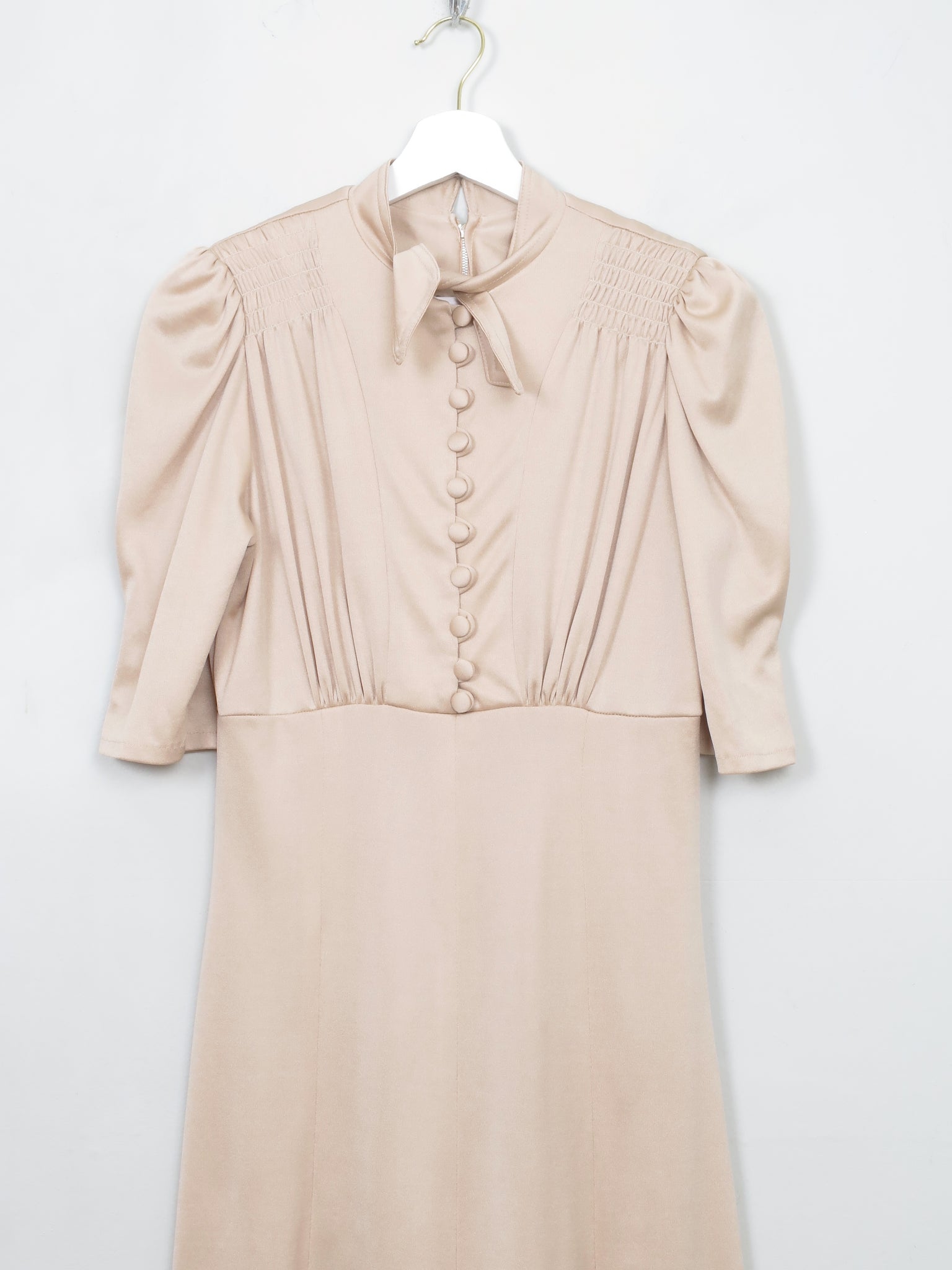Vintage Coffee Cream 70s 40s Style Dress S/M