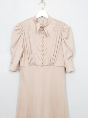 Vintage Coffee Cream 70s 40s Style Dress S/M