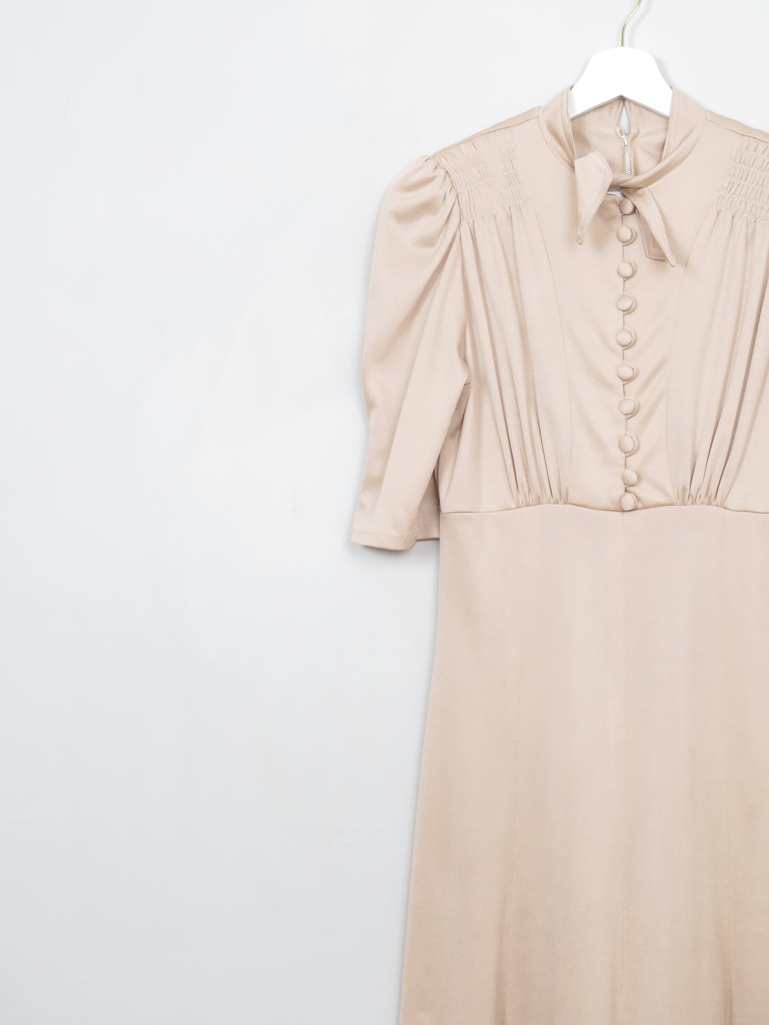 Vintage Coffee Cream 70s 40s Style Dress S/M