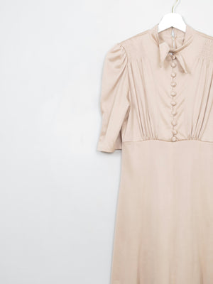 Vintage Coffee Cream 70s 40s Style Dress S/M