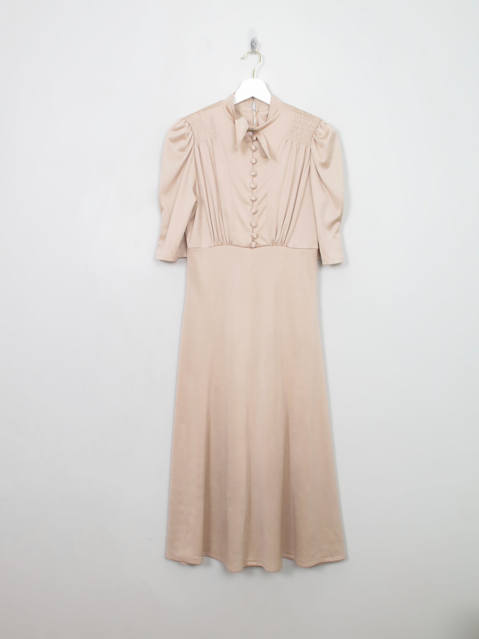 Vintage Coffee Cream 70s 40s Style Dress S/M