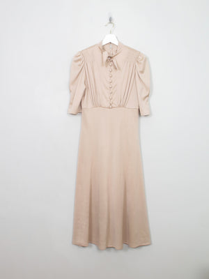 Vintage Coffee Cream 70s 40s Style Dress S/M