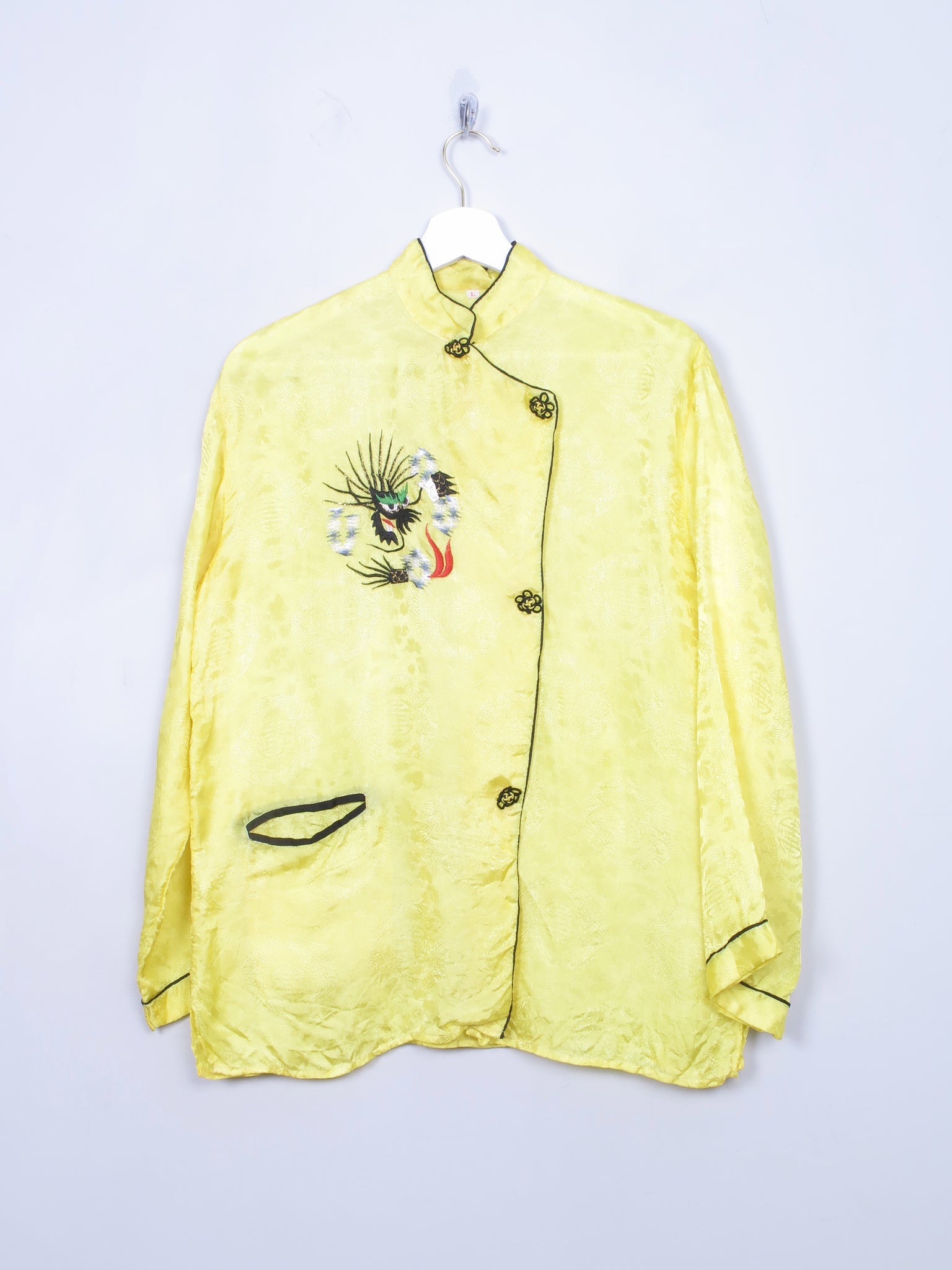 Vintage Chinese Yellow Top With Mandarin  Collar M/L