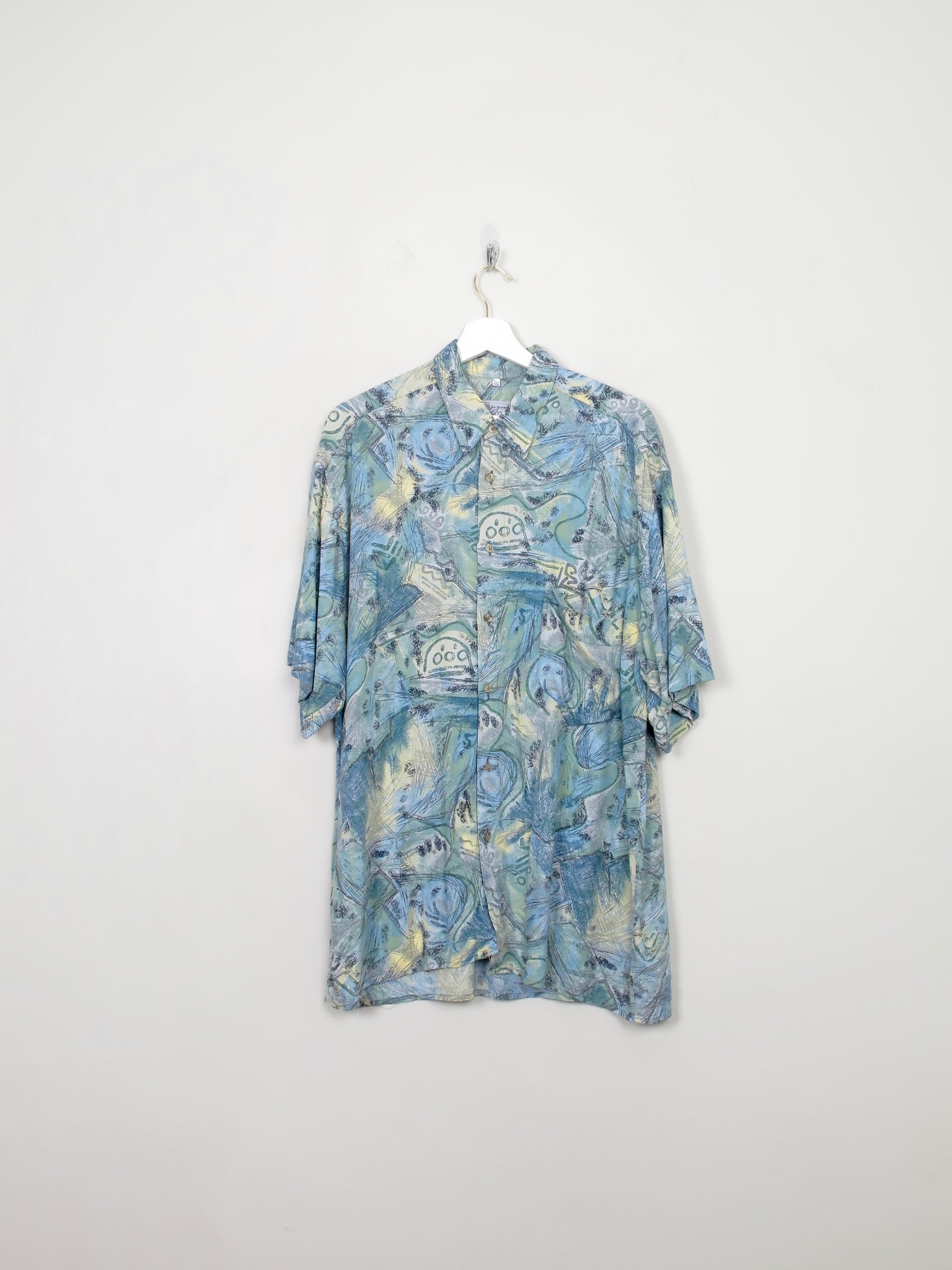 Men's Vintage Blue 80s Printed Shirt L