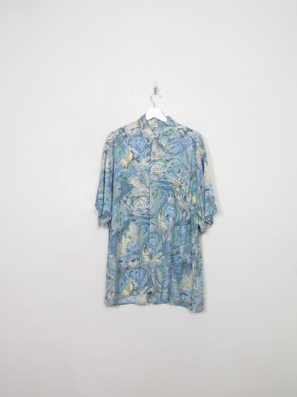 Men's Vintage Blue 80s Printed Shirt L
