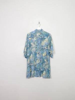 Men's Vintage Blue 80s Printed Shirt L