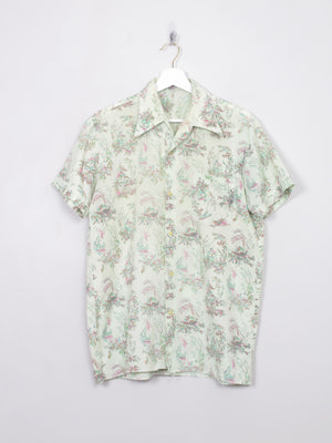 Men's Vintage Green Patterned Short Sleeved 60s Shirt M