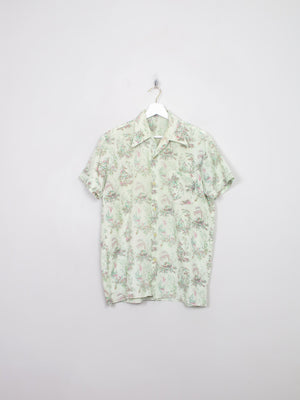 Men's Vintage Green Patterned Short Sleeved 60s Shirt M