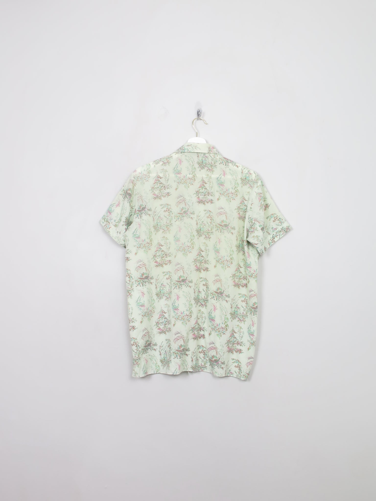 Men's Vintage Green Patterned Short Sleeved 60s Shirt M