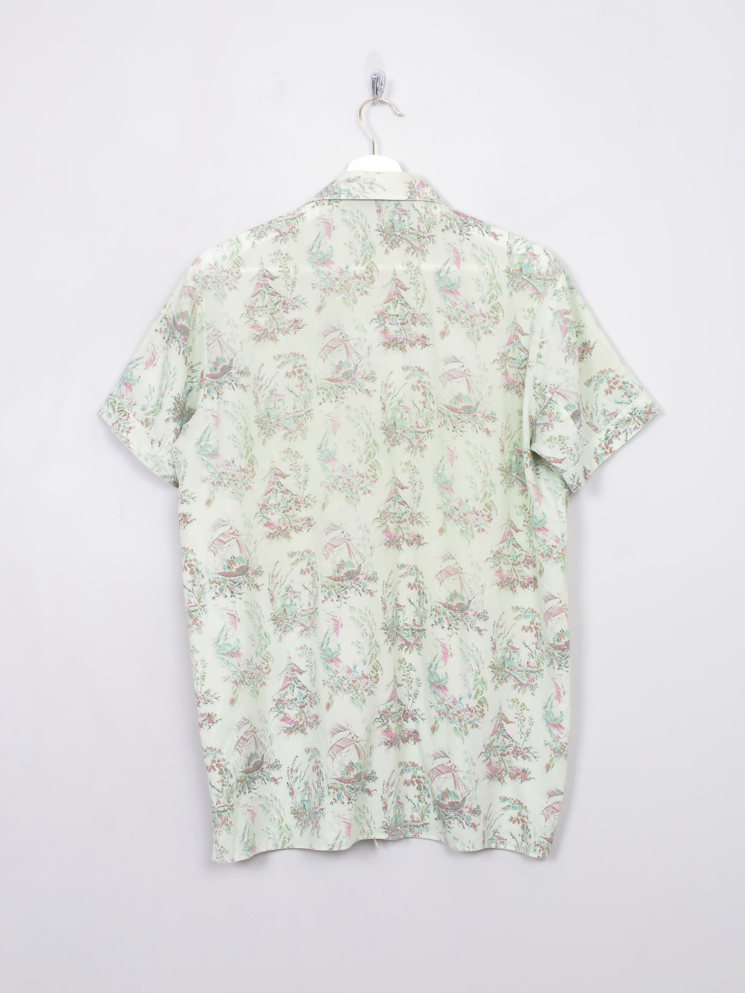 Men's Vintage Green Patterned Short Sleeved 60s Shirt M