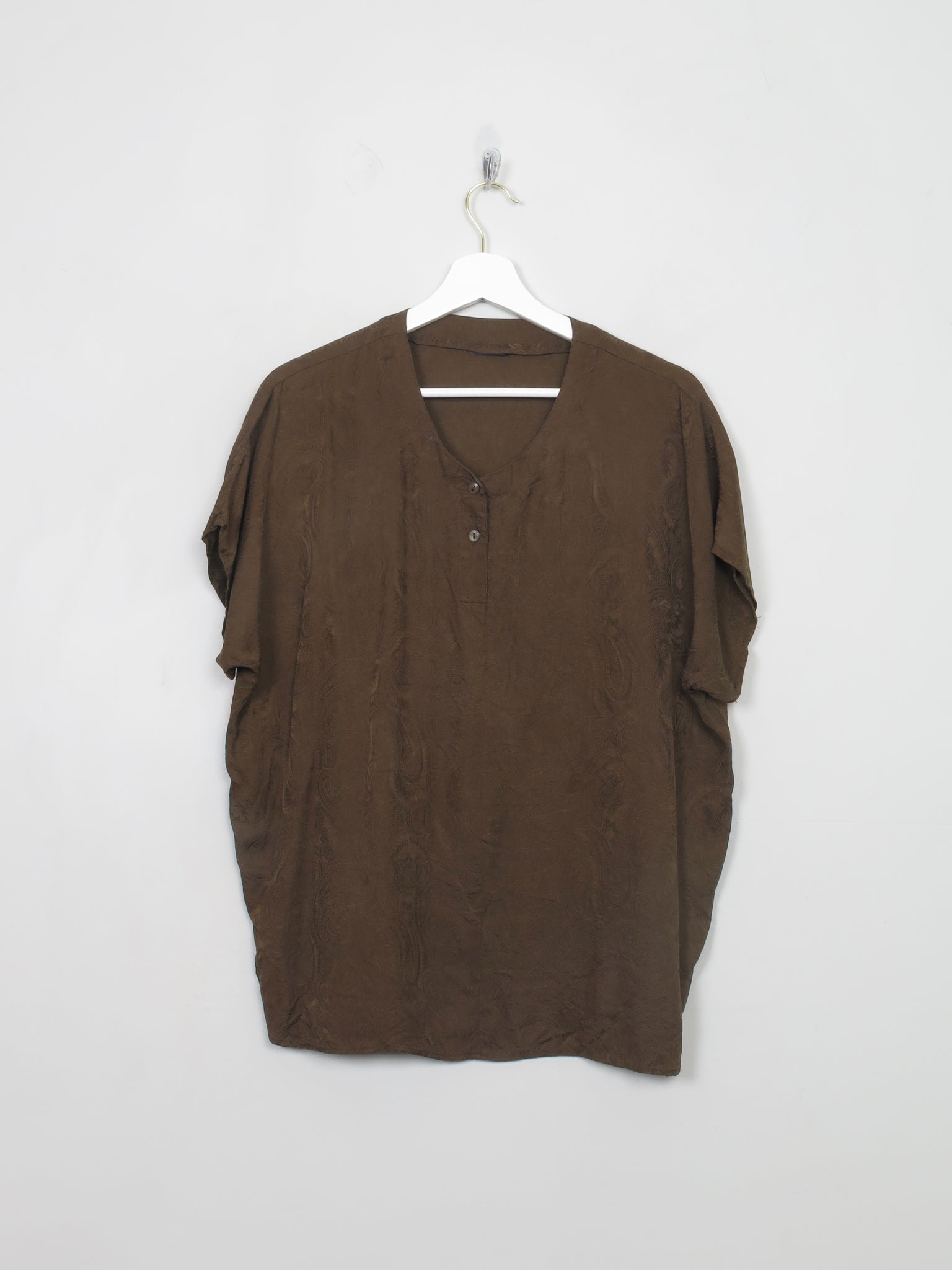 Women's Vintage khaki Green Silk Blouse Top M