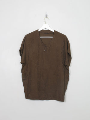 Women's Vintage khaki Green Silk Blouse Top M