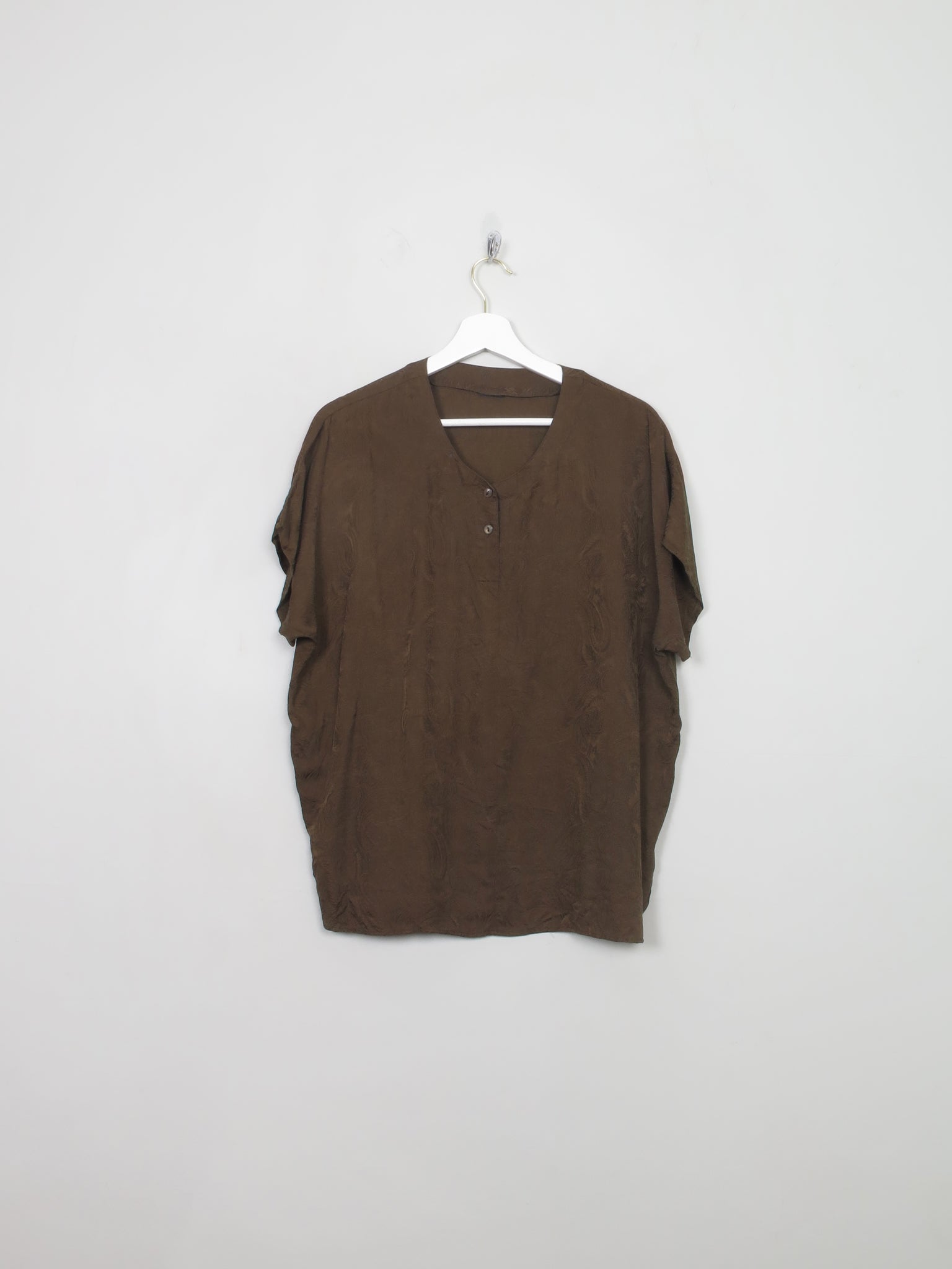Women's Vintage khaki Green Silk Blouse Top M