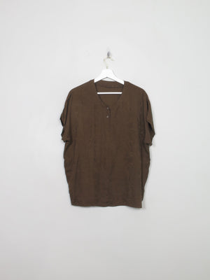 Women's Vintage khaki Green Silk Blouse Top M