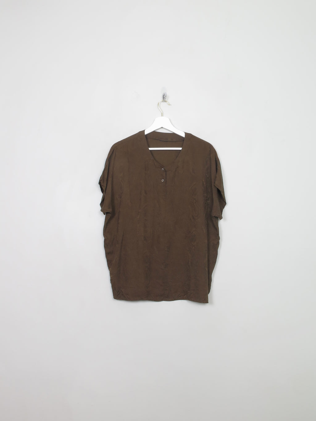 Women's Vintage khaki Green Silk Blouse Top M