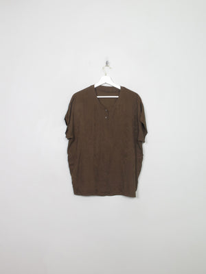 Women's Vintage khaki Green Silk Blouse Top M