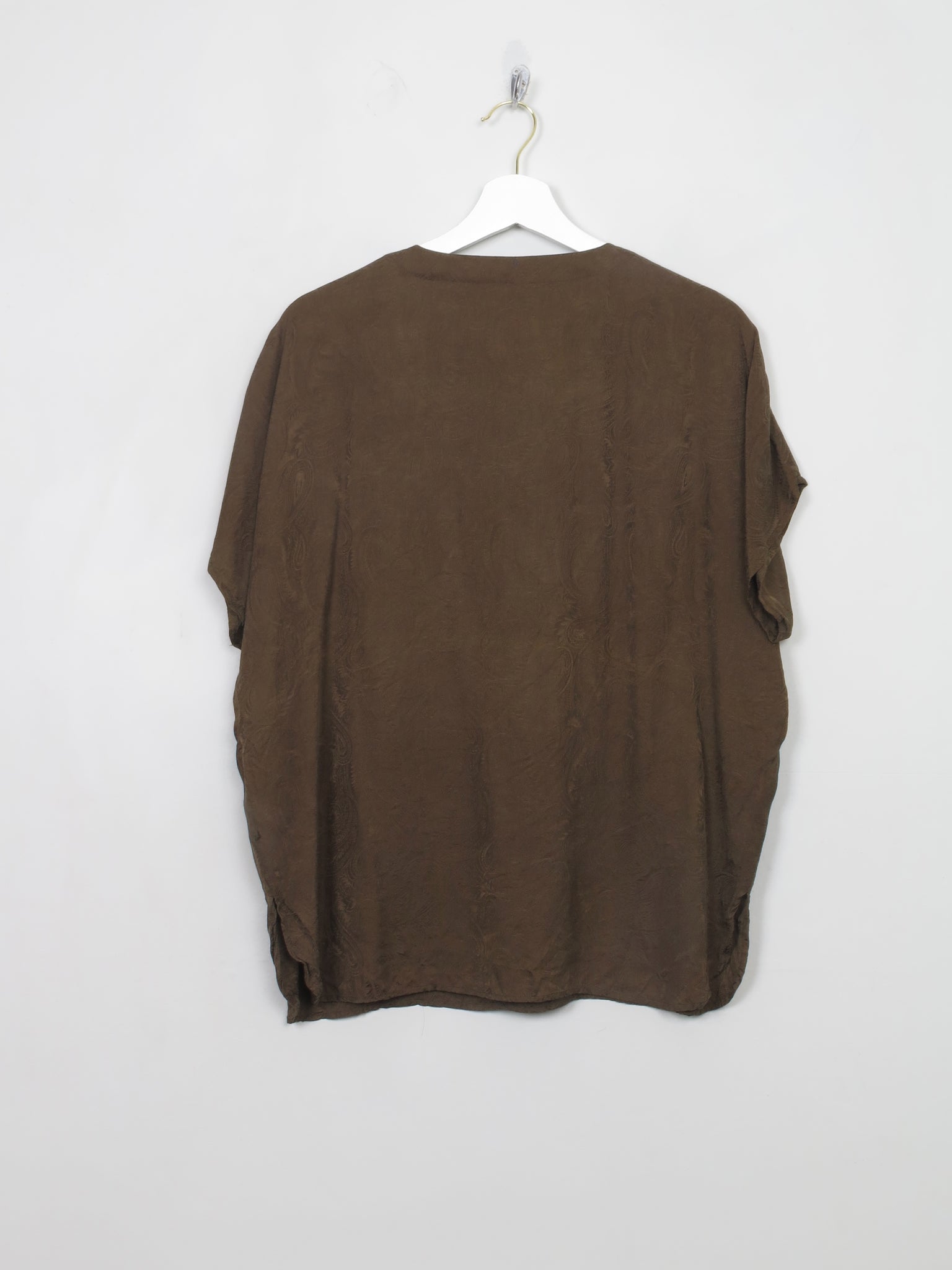 Women's Vintage khaki Green Silk Blouse Top M