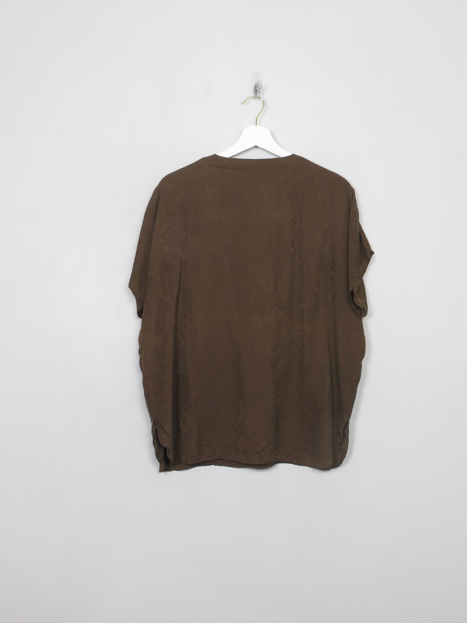 Women's Vintage khaki Green Silk Blouse Top M