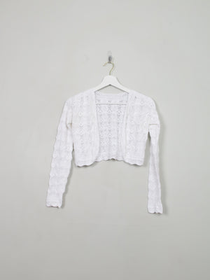 Women's White Vintage Crochet Bolero Jacket Cardigan XS