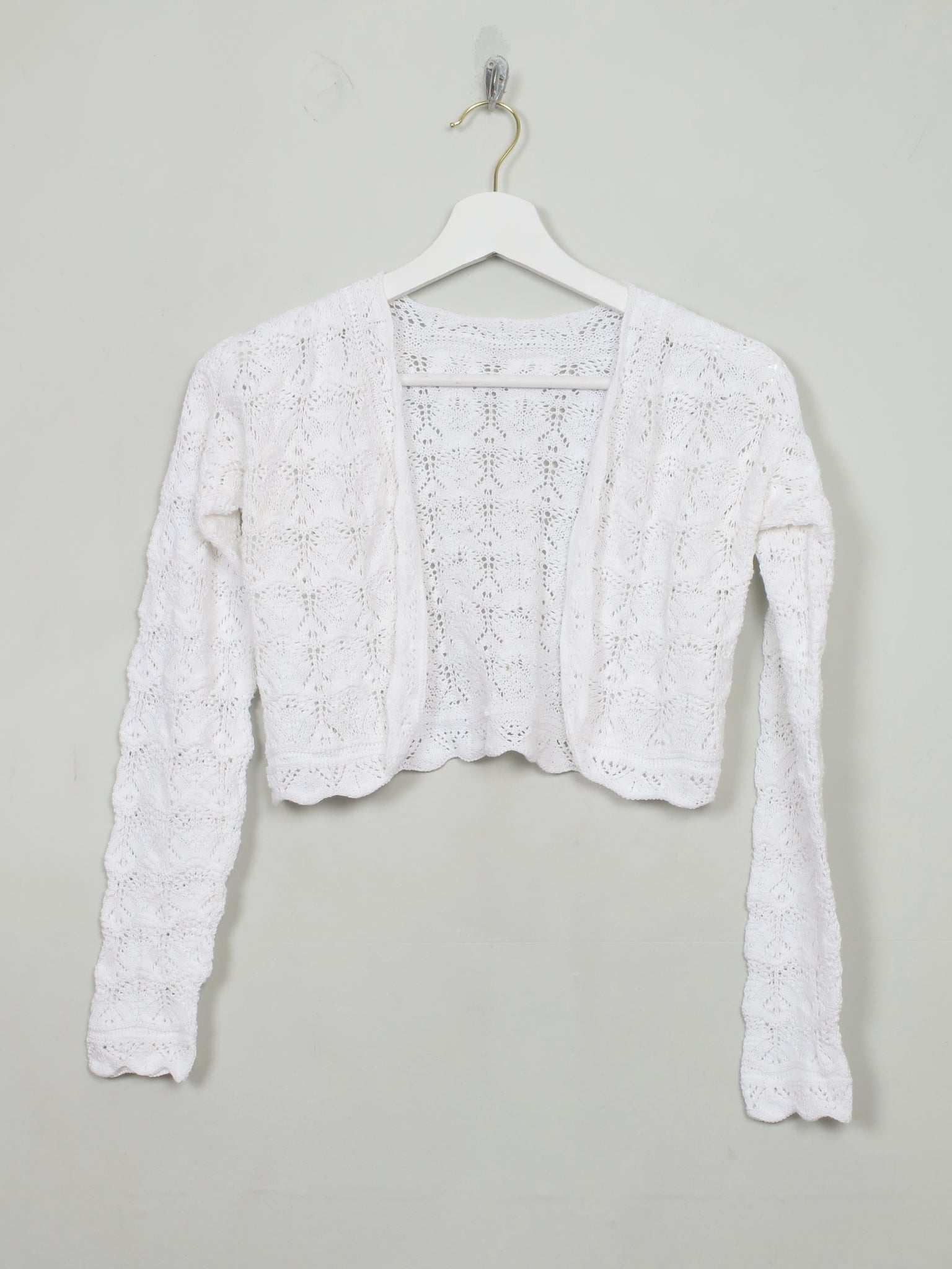 Women's White Vintage Crochet Bolero Jacket Cardigan XS
