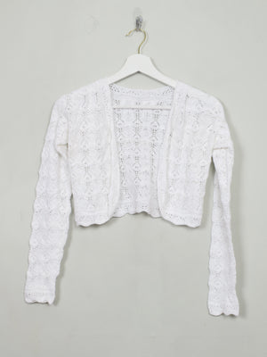 Women's White Vintage Crochet Bolero Jacket Cardigan XS
