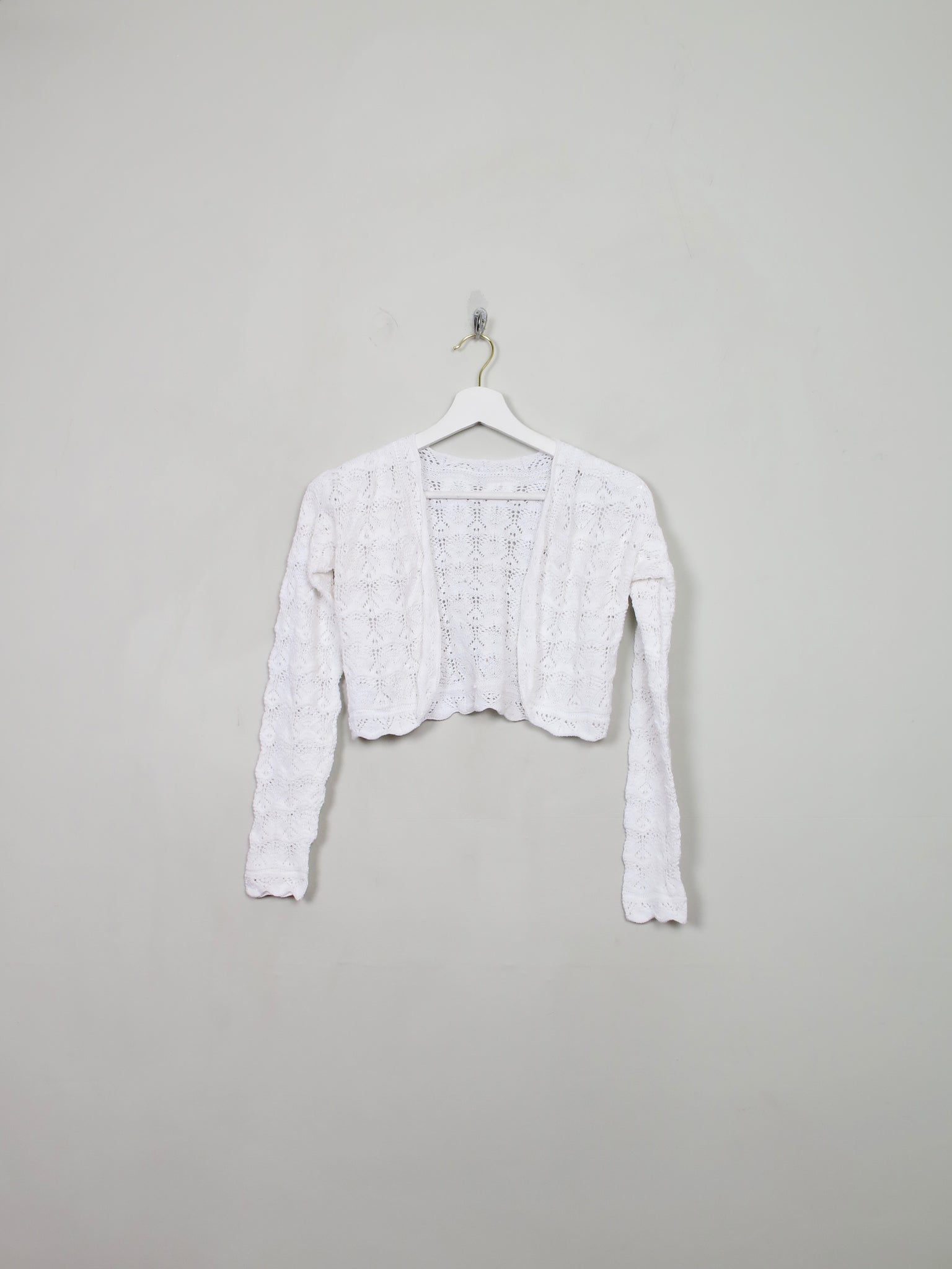 Women's White Vintage Crochet Bolero Jacket Cardigan XS