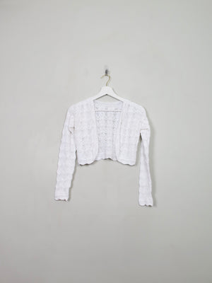 Women's White Vintage Crochet Bolero Jacket Cardigan XS