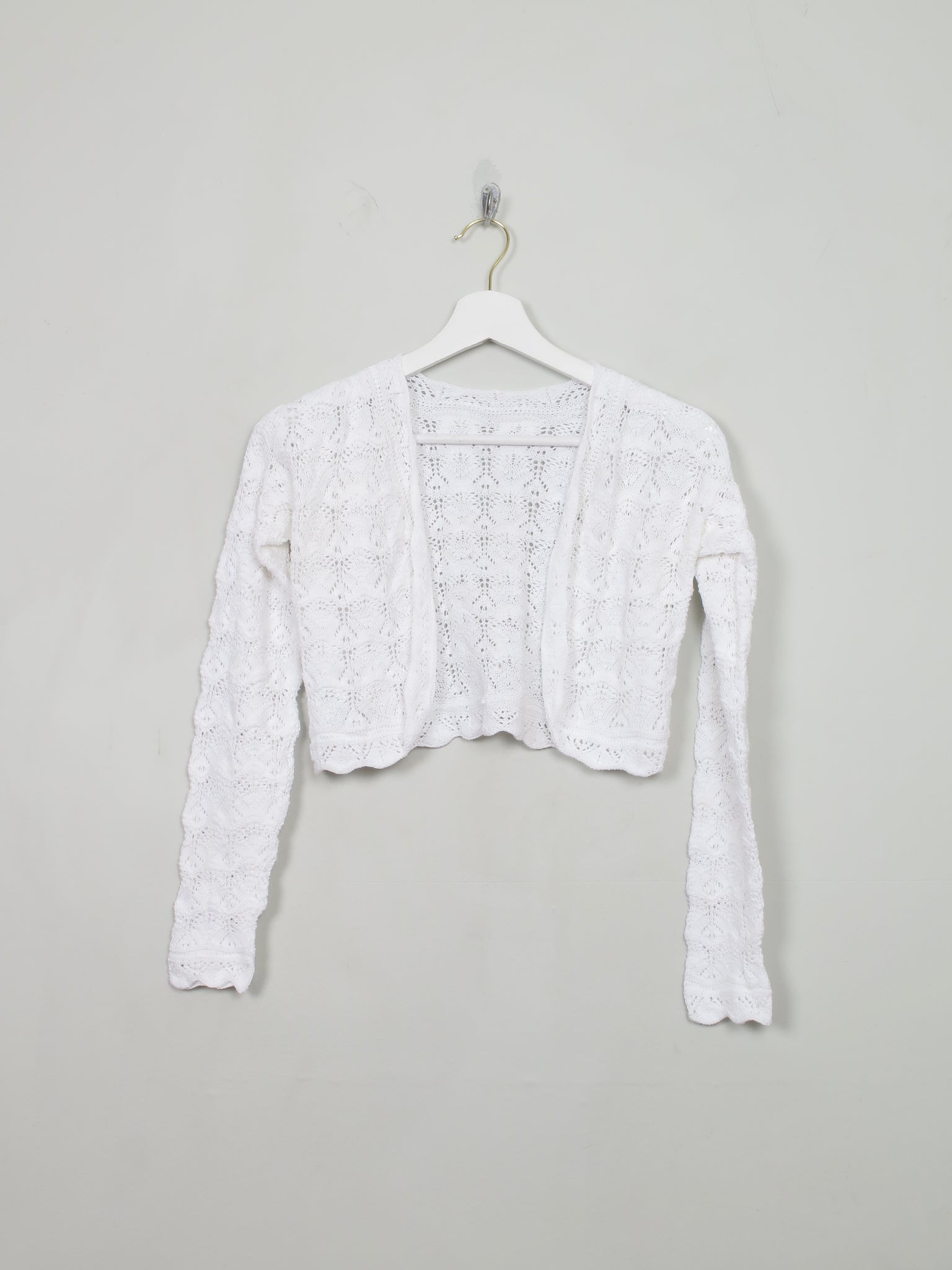 Women's White Vintage Crochet Bolero Jacket Cardigan XS