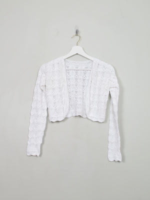 Women's White Vintage Crochet Bolero Jacket Cardigan XS