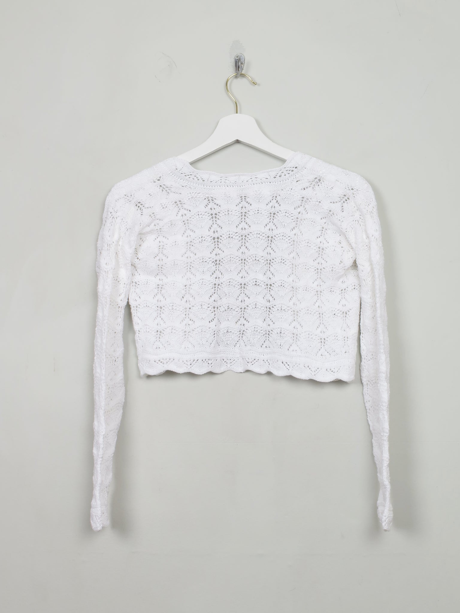 Women's White Vintage Crochet Bolero Jacket Cardigan XS
