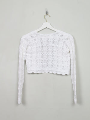 Women's White Vintage Crochet Bolero Jacket Cardigan XS