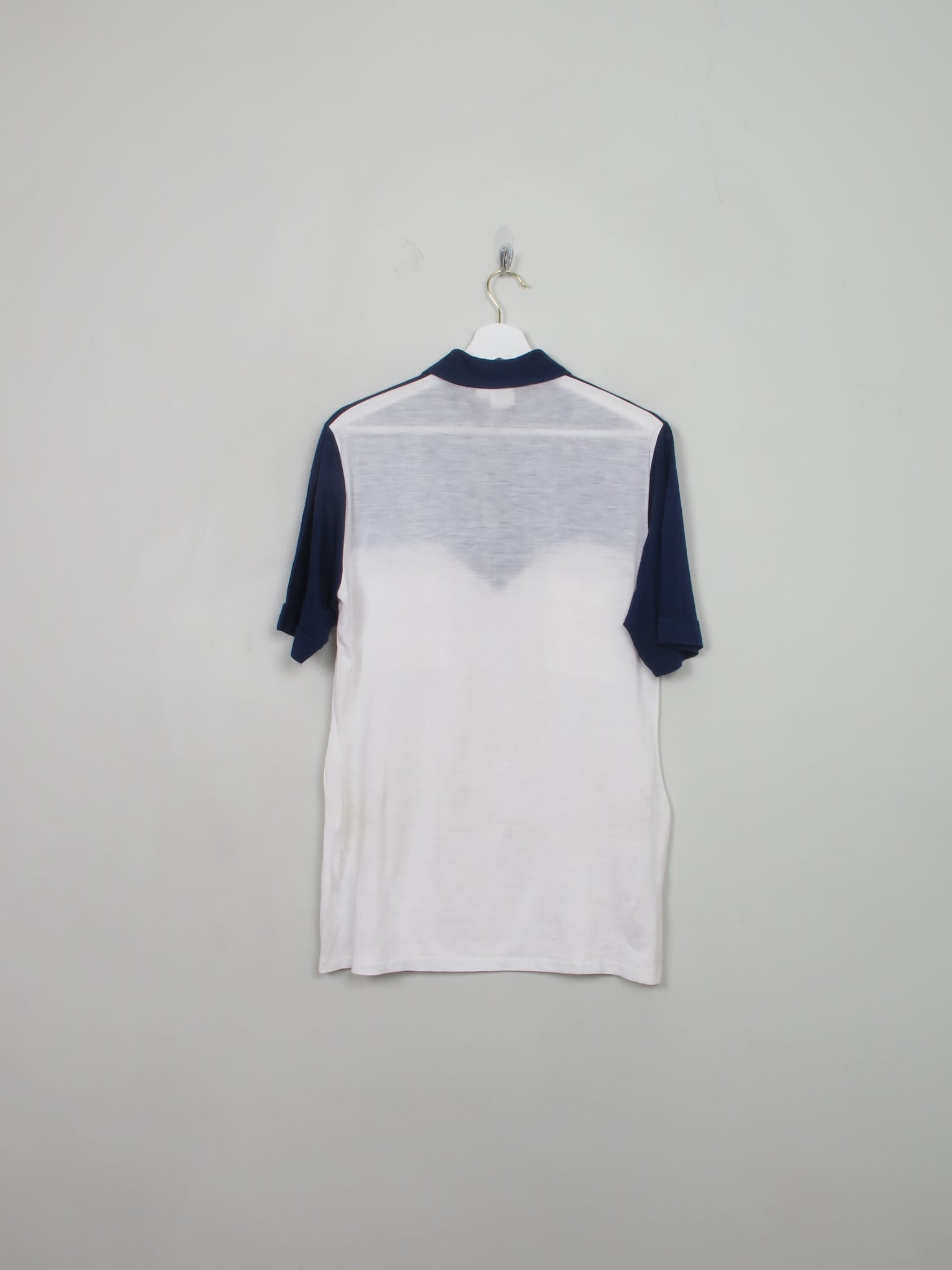 Men's 70s Stretchy Navy & Cream Polo Top S/M