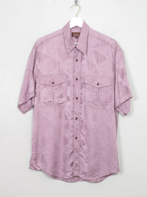 Me's Vintage Jacquard Silk Lilac Short Sleeved Shirt M