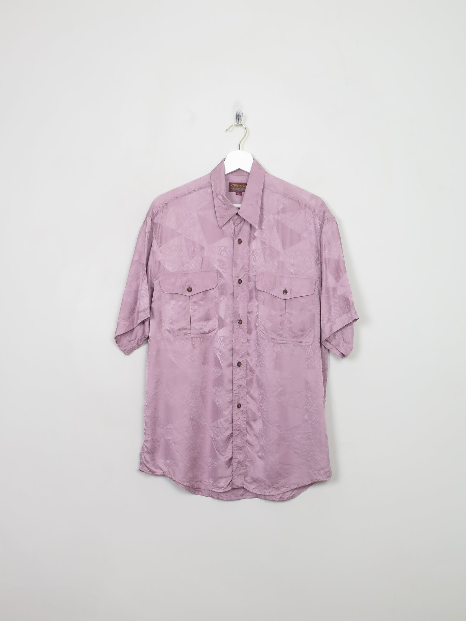 Me's Vintage Jacquard Silk Lilac Short Sleeved Shirt M