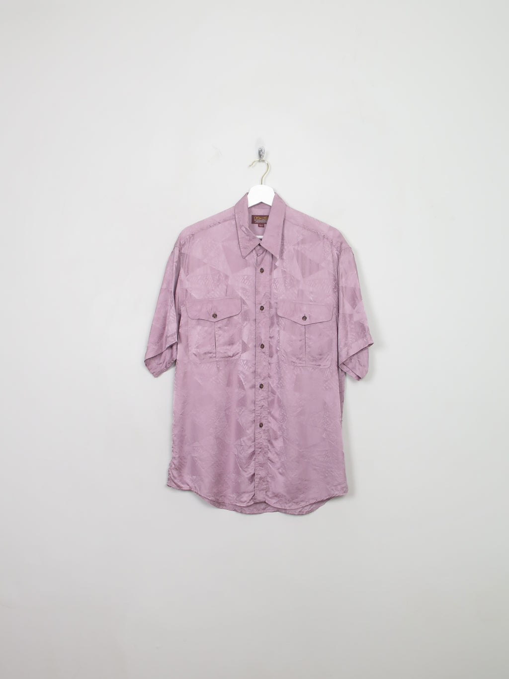 Me's Vintage Jacquard Silk Lilac Short Sleeved Shirt M