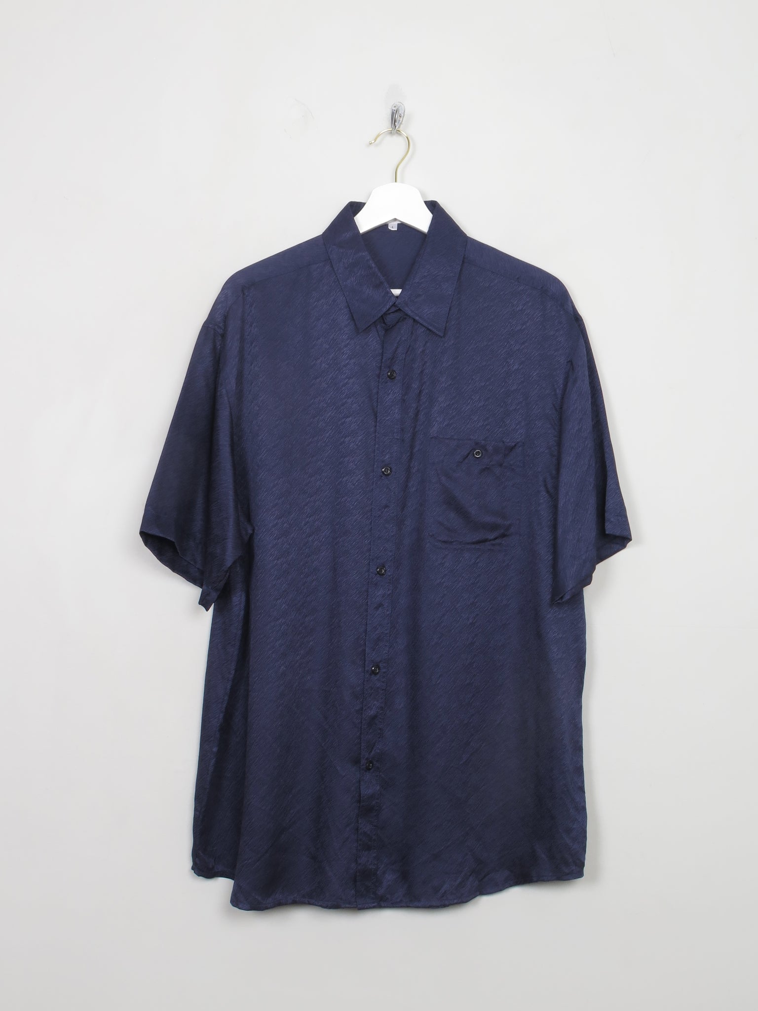 Men's Vintage Jacquard Textured Silk Navy Shirt  L