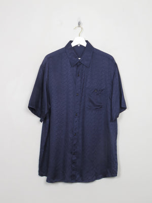 Men's Vintage Jacquard Textured Silk Navy Shirt  L