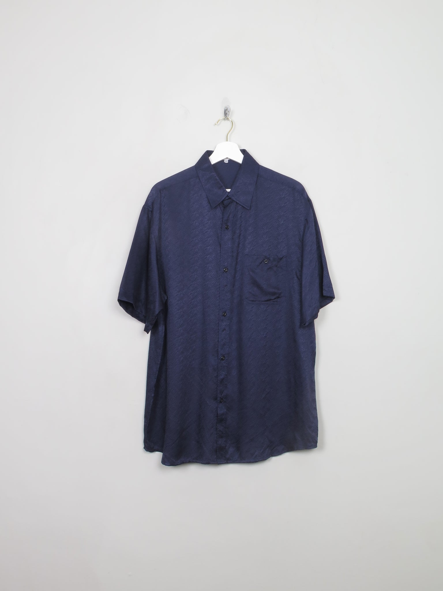 Men's Vintage Jacquard Textured Silk Navy Shirt  L